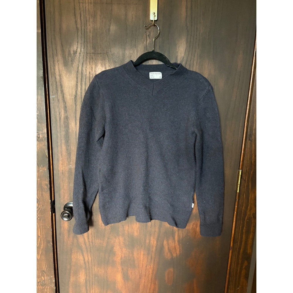 Frank And Oak Yak Merino Wool V-Neck Sweater Navy Brown Gray Womens Medium